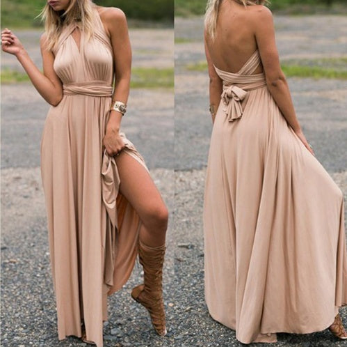 Floor-Length Summer Backless Bandage Multiway Bridesmaids Maxi Dress