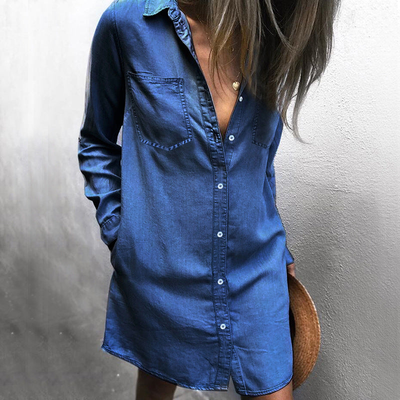 Denim Shirt Long Sleeve Women's Dress