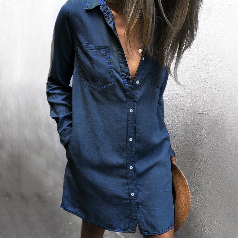 Denim Shirt Long Sleeve Women's Dress