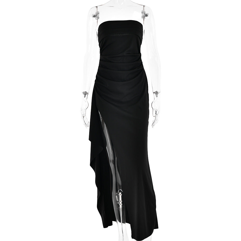 Strapless Split Long Summer Fashion Pleated Bridesmaid Dress Party Wedding