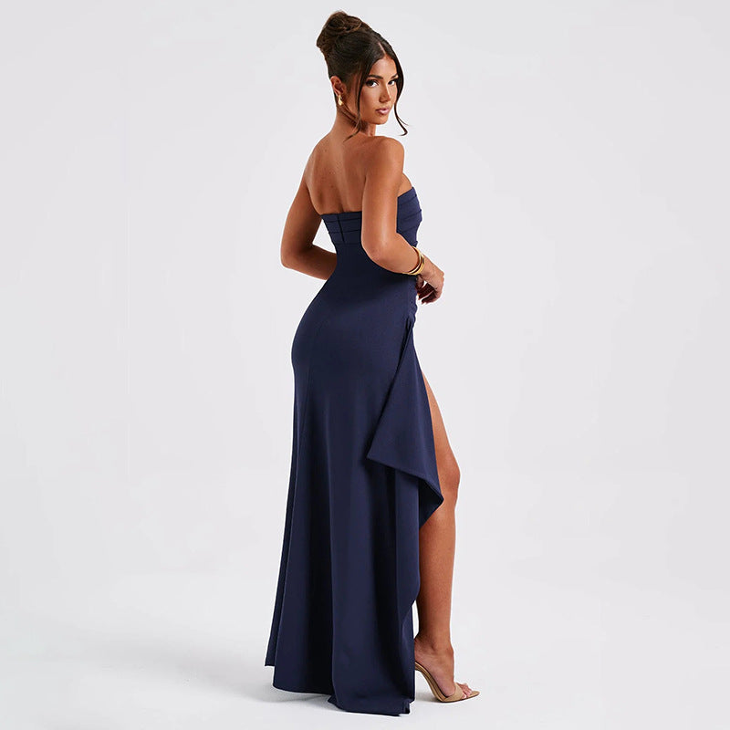 Strapless Split Long Summer Fashion Pleated Bridesmaid Dress Party Wedding