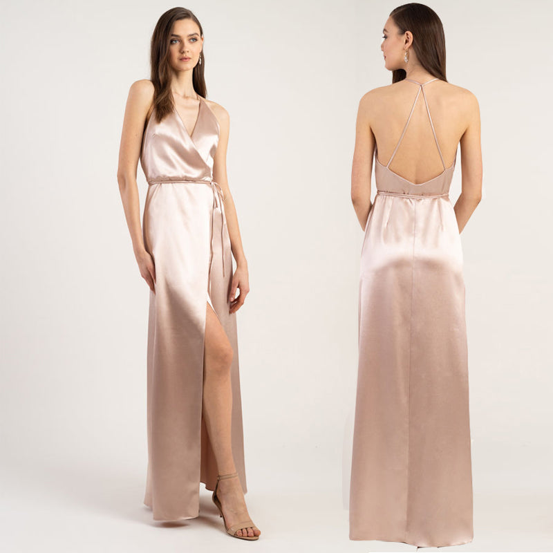 Elegant Satin Bridesmaid Dress – Flattering Wrap Style