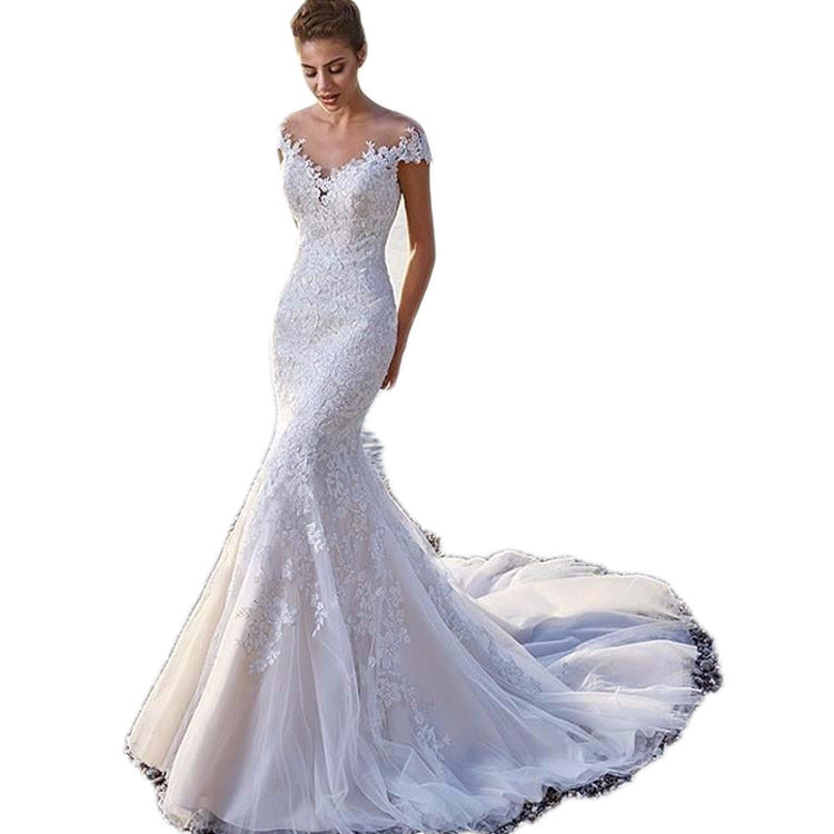 Princess Bride Mermaid White Trailing Perspective Backless Lace Wedding Dress